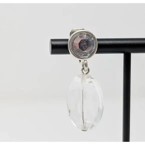 Robert Rose Necklace Earrings Set Clear Silver Tone Acrylic Multi Strand Clip On - Picture 9 of 13